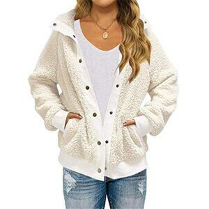 Womens Fleece Sherpa Jacket Button Down Warm Winter Coat Pockets Outerwear